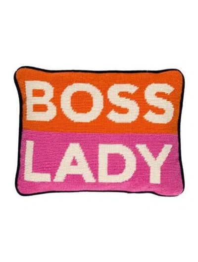 Pre-owned Jonathan Adler Boss Lady Needlepoint Throw Pillow In Orange