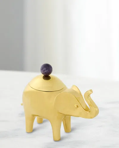 Jonathan Adler Brass Elephant Box With Amethyst Handle In Gold/amethyst