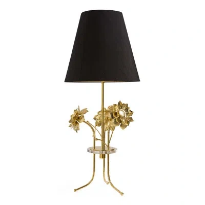Jonathan Adler Brass Flower Table Lamp In Polished Brass; Clear