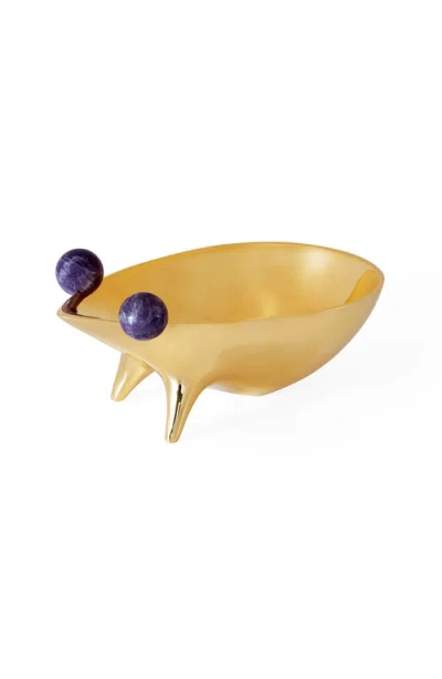 Jonathan Adler Brass Frog Decorative Bowl In Gold With Amethyst