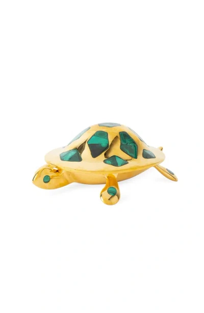 Jonathan Adler Brass Turtle Decorative Box In Gold/green