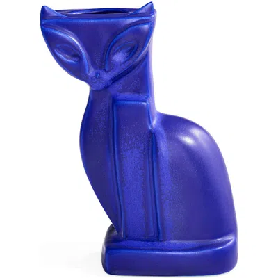 Jonathan Adler Cat Vase In Cobalt Blue