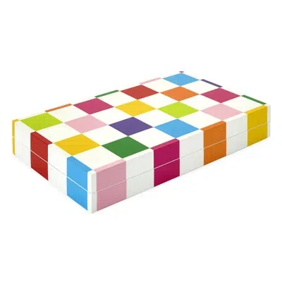 Jonathan Adler Checkerboard Backgammon Set In Red,white,pink,blue