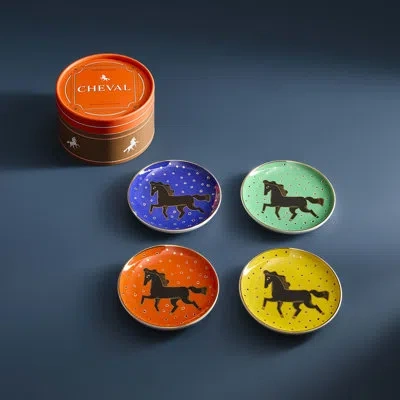 Jonathan Adler Cheval Coaster Set In Blue;green;yellow;orange;gold
