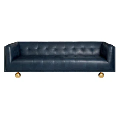 Pre-owned Jonathan Adler Claridge Modern Chesterfield Sofa In Navy Leather In Blue