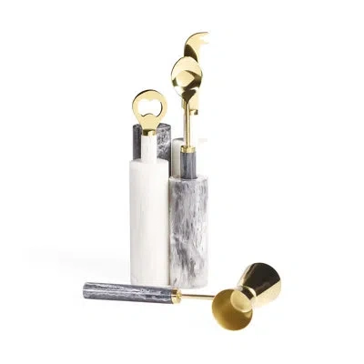 Jonathan Adler Como Black & White Barware Set In Brass;white;black