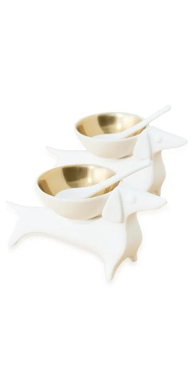Jonathan Adler Dachshund Salt & Pepper Cellars White/gold