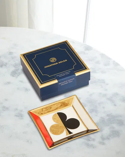 Jonathan Adler Dealers Choice Square Tray In Black/gold/red