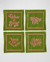 Jonathan Adler Deep Thoughts Cocktail Napkins, Set Of 4 In Greenpink