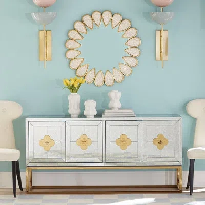 Jonathan Adler Delphine Credenza In Antique Mirror,gold