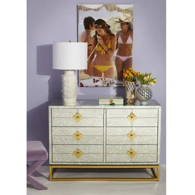 Jonathan Adler Delphine Six Drawer Credenza In Polished Brass;antiqued Mirror