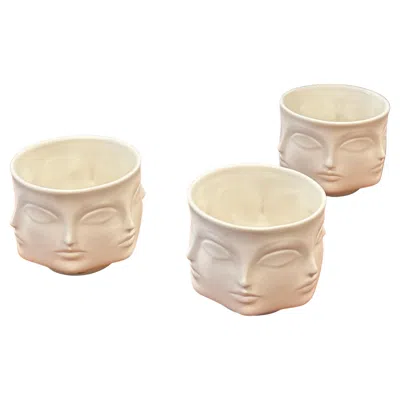 Pre-owned Jonathan Adler “dora Maar Muse” Porcelain Planters — Set Of Three In Sand