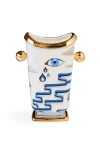 Jonathan Adler Druggist Tall Vase In White/blue/gold