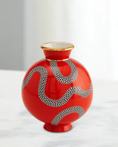 Jonathan Adler Eden Porcelain Round Vase In Red