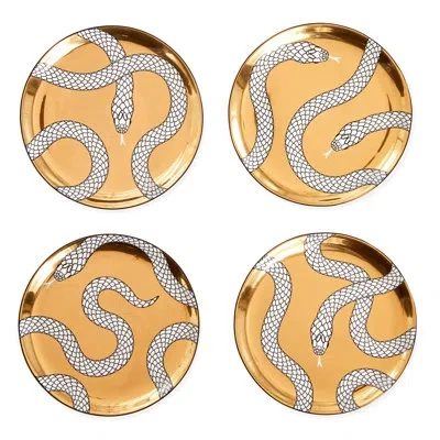 Jonathan Adler Eden Coasters In Gold,white