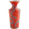 Jonathan Adler Eden Cuff Porcelain Vase In Red With Gold Accents