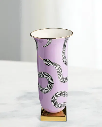 Jonathan Adler Porcelain Eden Flared Tall Vase In Purple/gold