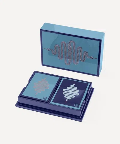 Jonathan Adler Eden Lacquer Playing Cards Set In Blue