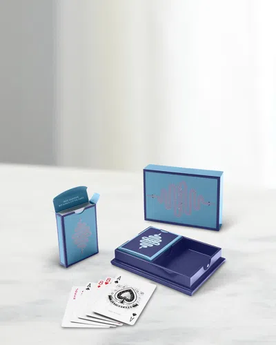 Jonathan Adler Eden Playing Cards Set In Lacquered Box In Blue