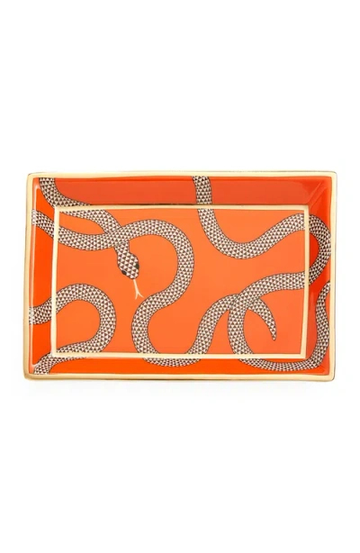 Jonathan Adler Eden Rectangular Decorative Tray In Poppy Orange/gold