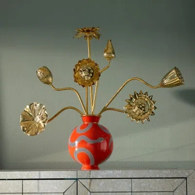 Jonathan Adler Eden Round Vase In Red,gold,white,black
