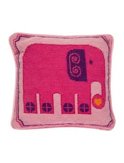 Pre-owned Jonathan Adler Elephant Needlepoint Throw Pillow In Pink