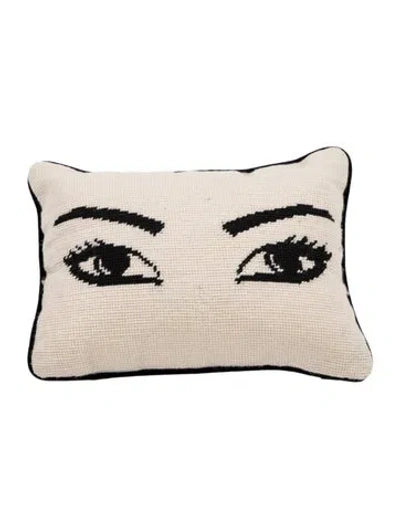 Pre-owned Jonathan Adler Eyes Needlepoint Throw Pillow In Neutral