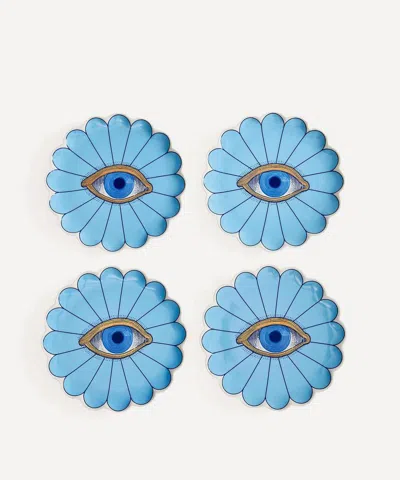 Jonathan Adler Fleur Canape Plate Set Of Four In Blue/gold