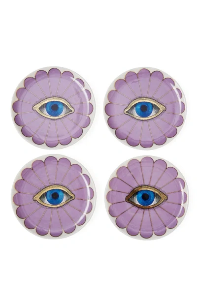 Jonathan Adler Fleur Coaster Set In Lavender/gold