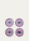 Jonathan Adler Fleur Coasters Set Of Four In Purple