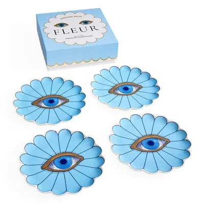 Jonathan Adler Fleur Small Plate Set In Blue;gold