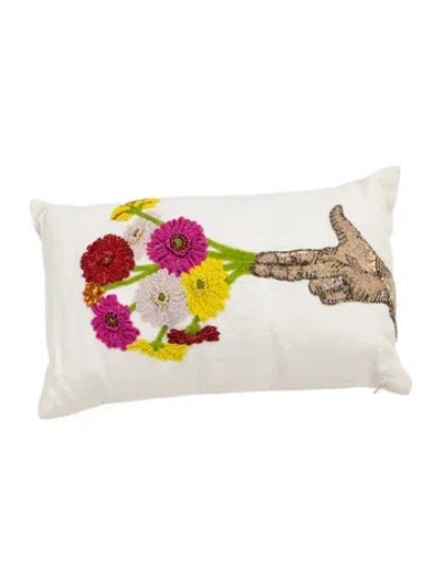 Pre-owned Jonathan Adler Flower Hand Beaded Pillow In Neutral