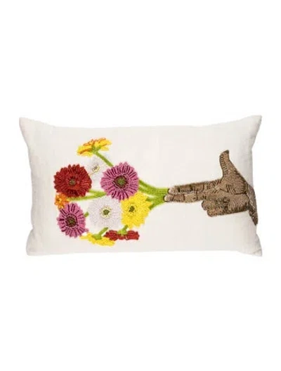 Pre-owned Jonathan Adler Flower Hand Beaded Throw Pillow In Neutrals