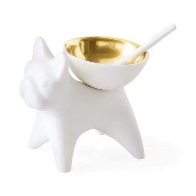 Jonathan Adler French Bulldog Salt & Pepper Cellar In White;gold