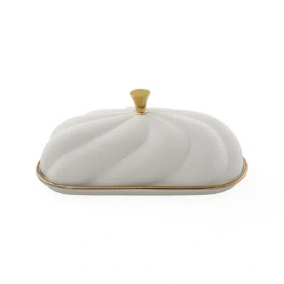Jonathan Adler Geneva Butter Dish In White;gold