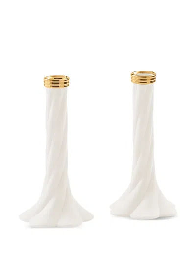 Jonathan Adler Geneva Twisted Candlestick Holders (set Of Two) In White