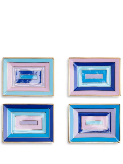 Jonathan Adler Geometric-pattern Porcelain Tray Set In Blue