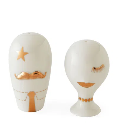 Jonathan Adler Gilded Mr. And Mrs. Muse Salt And Pepper Set In White/gold