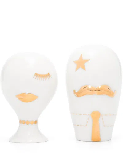 Jonathan Adler Gilded Mr. & Mrs. Muse Shakers (set Of Two) In White