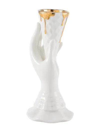 Pre-owned Jonathan Adler Gilded Muse I-scream Vase In White
