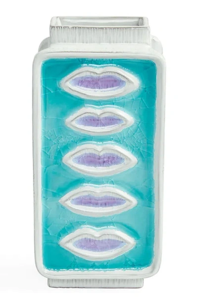 Jonathan Adler Glass Menagerie Lips Vase In Lavender/turquoise