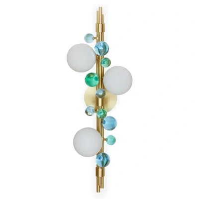 Jonathan Adler Globo 3 - Light Solid Brass Armed Sconce In Brass;frosted