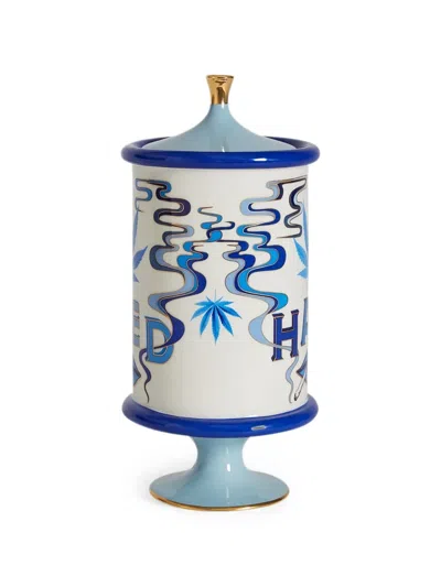 Jonathan Adler Graphic-print Pedestal Canister In Blue