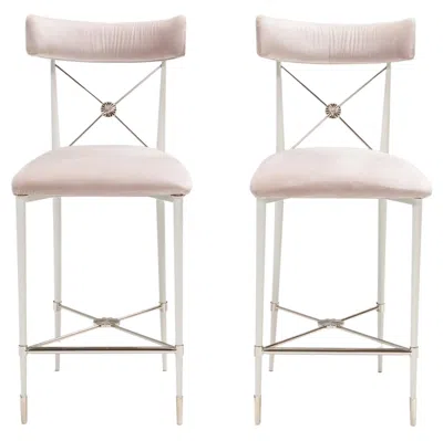 Pre-owned Jonathan Adler Grey Velvet Rider Counter Stools, Set Of 2 In Gray