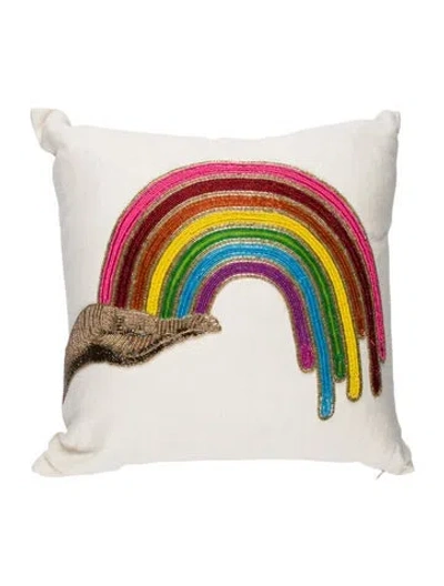 Pre-owned Jonathan Adler Hand-beaded Linen Rainbow Pillow In Neutral