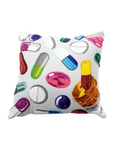 Pre-owned Jonathan Adler Happy Pills Beaded Throw Pillow In Grey/metallic