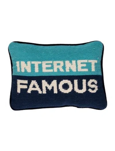 Pre-owned Jonathan Adler 'internet Famous' Needlepoint Throw Pillow In Blue