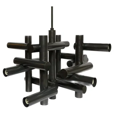 Pre-owned Jonathan Adler Italian Mid Century Modern Style Tubular Rod Chandelier  Milano In Black