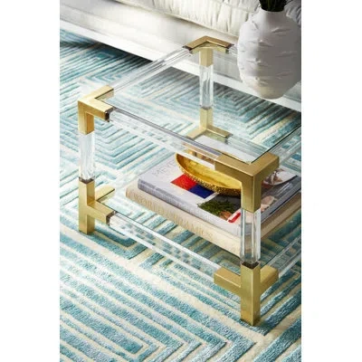 Jonathan Adler Jacques 2 Tier Accent Table In Brushed Brass;clear