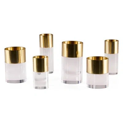 Jonathan Adler Jacques Candle Holder Set In Gold,clear